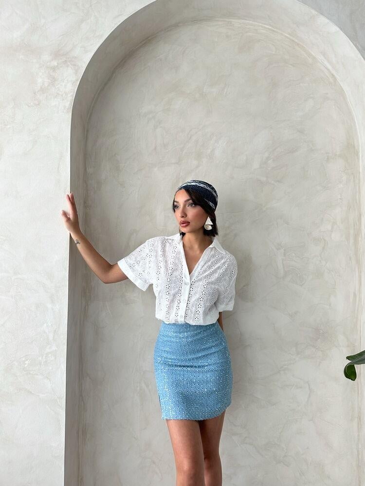 Sequin Denim Skirt - Blue