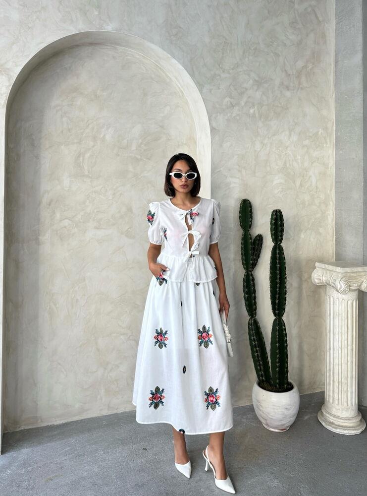 Embroidered Voile Skirt - Cream