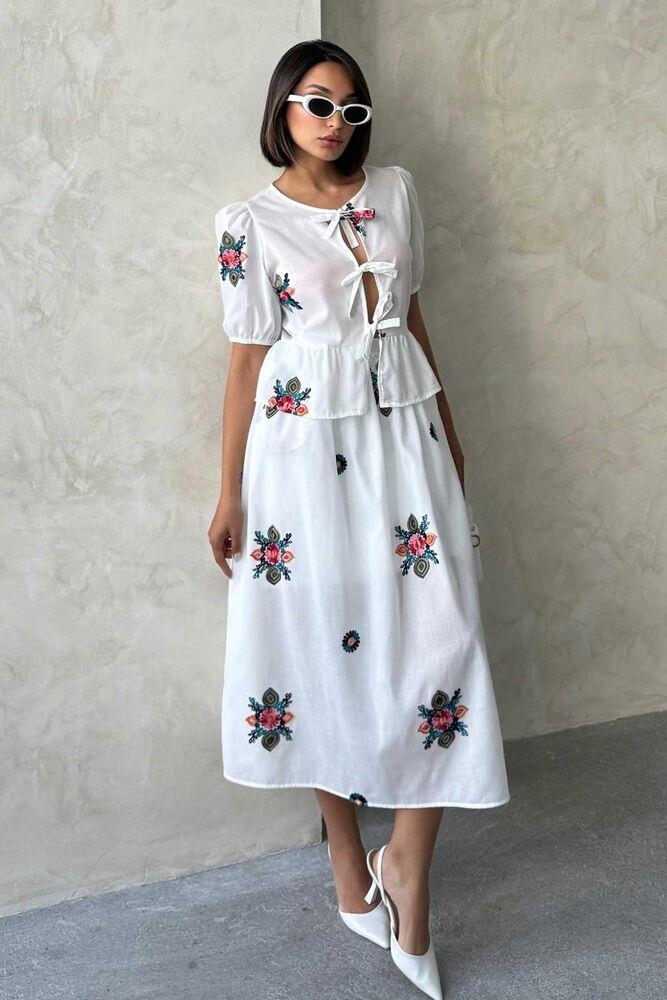 Embroidered Voile Skirt - Cream