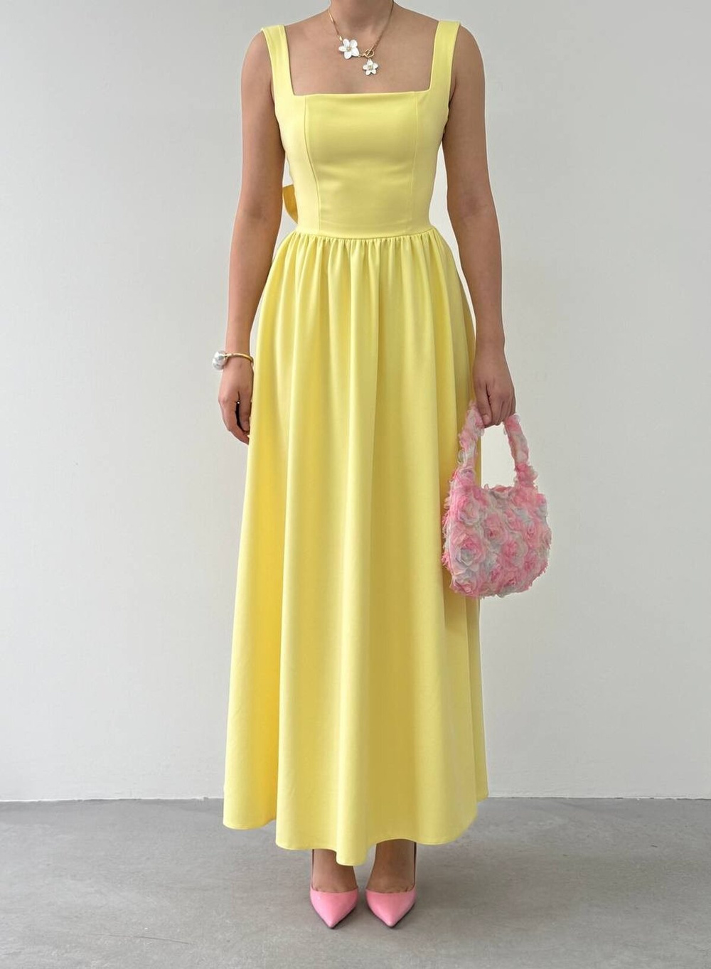 Wholesale Yellow Dinas Dress with Bow Detail
