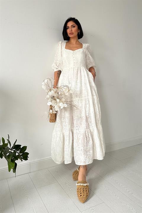 Wholesale White Lace Embroidered Dress