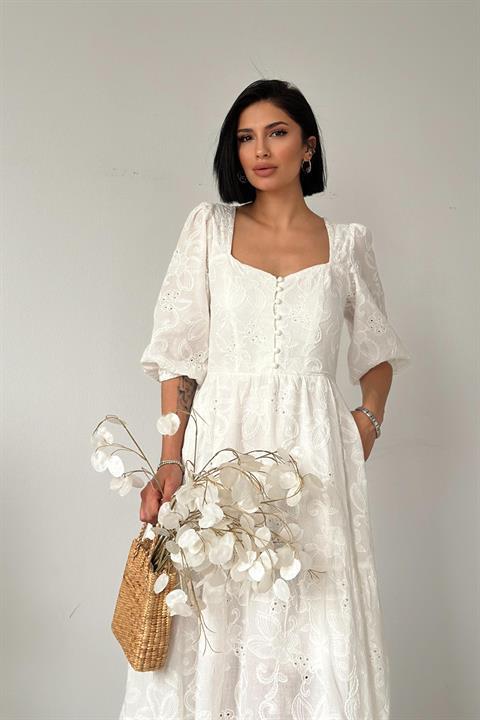 Wholesale White Lace Embroidered Dress