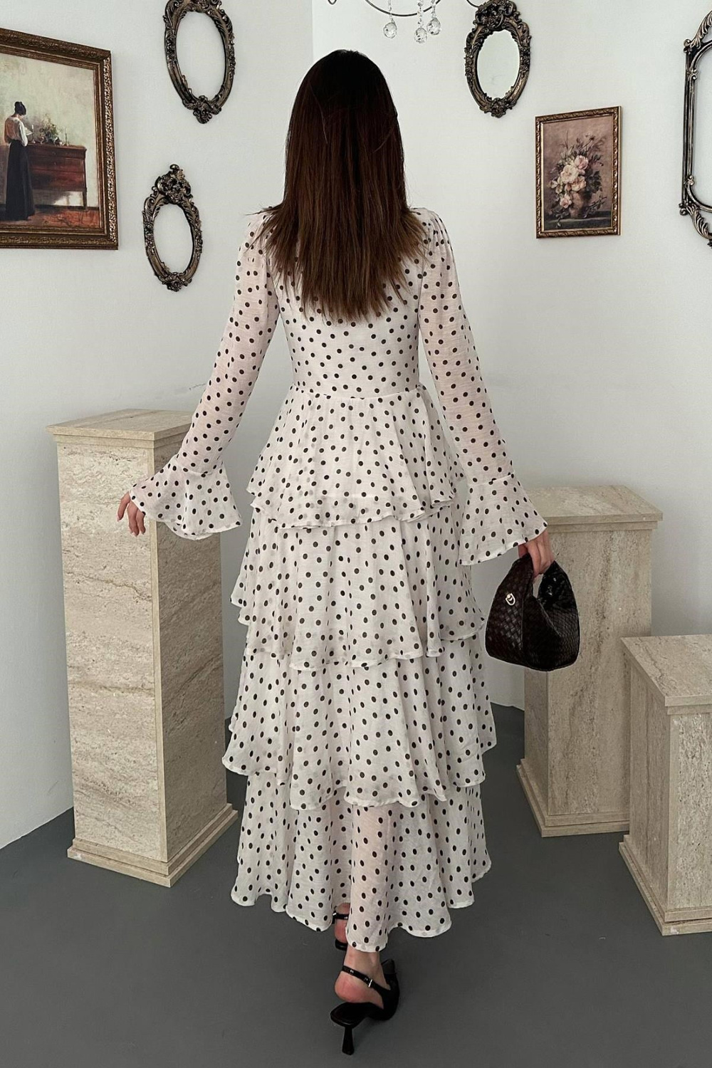 Wholesale Ecru Polka Dot Layered Dress