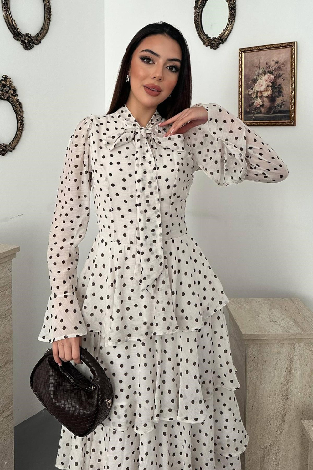 Wholesale Ecru Polka Dot Layered Dress