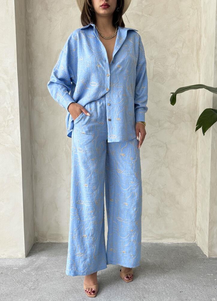 F 1900 EMBROIDERED TROUSERS - LIGHT BLUE