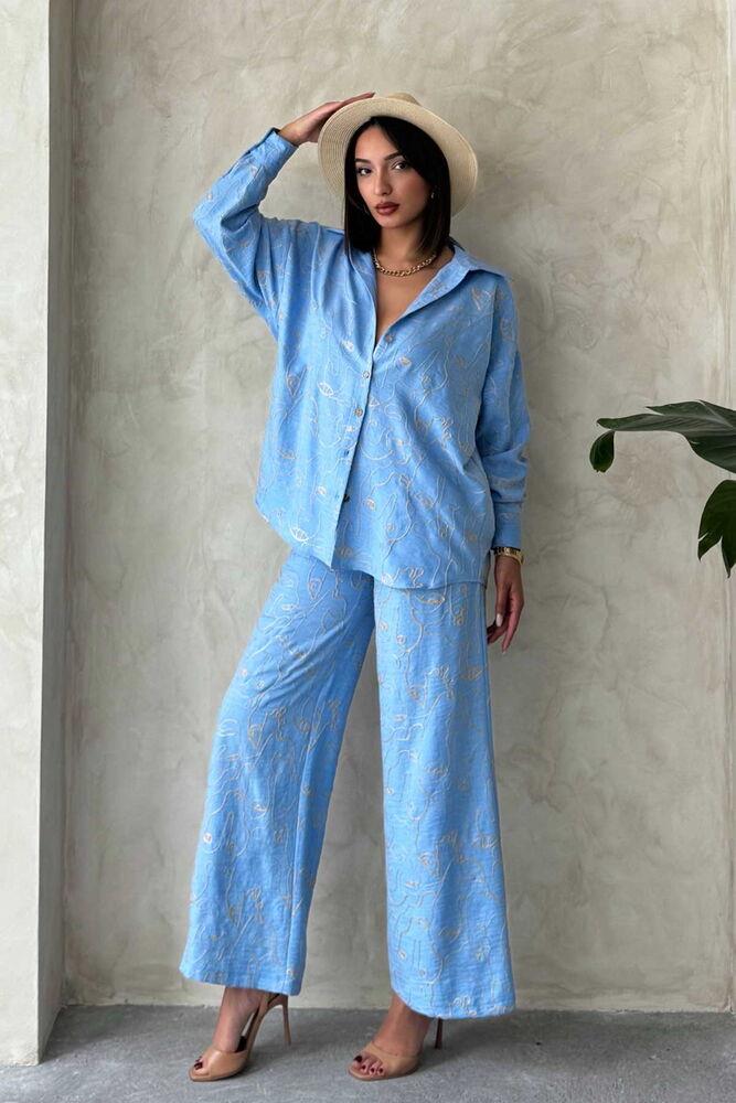 F 1900 EMBROIDERED TROUSERS - LIGHT BLUE