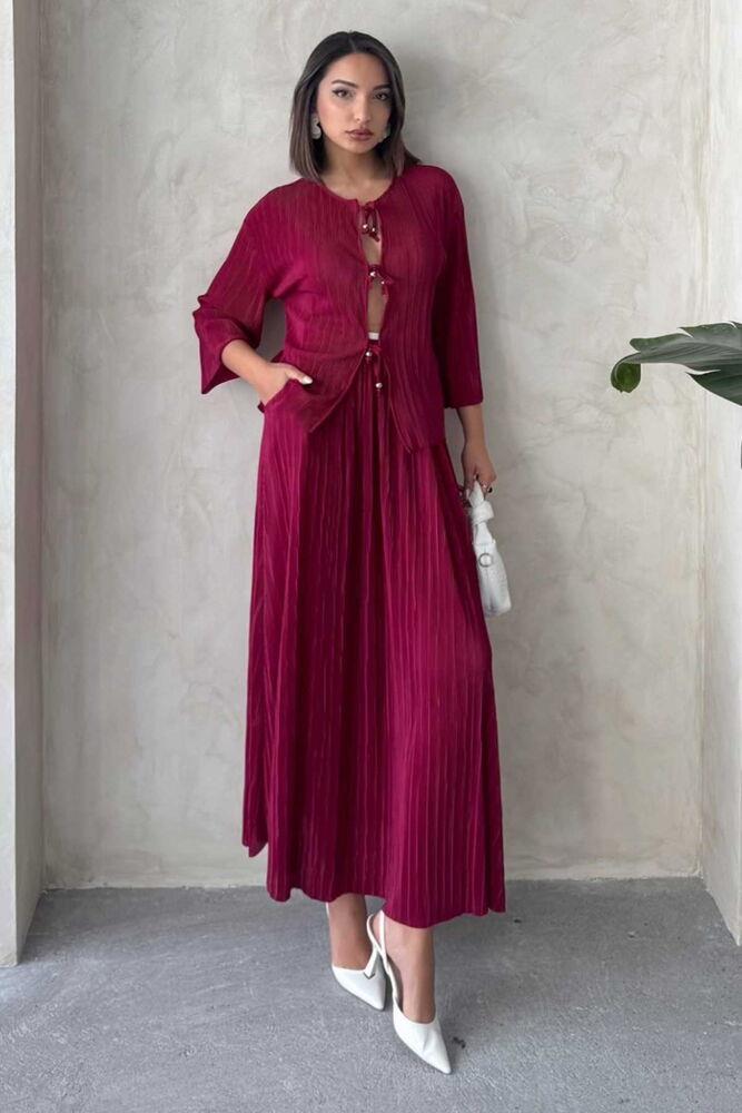 F 1913 PLEATED SKIRT - CLARET RED
