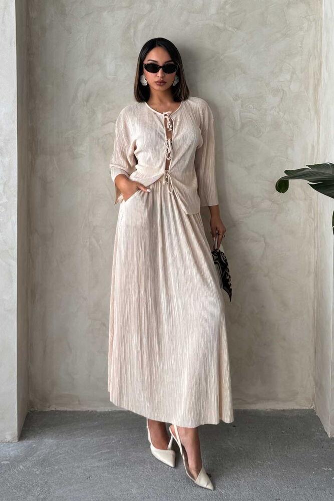 F 1913 PLEATED SKIRT - STONE