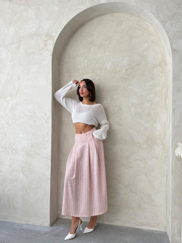 F 1918 STRIPED LINEN SKIRT - DARK POWDER