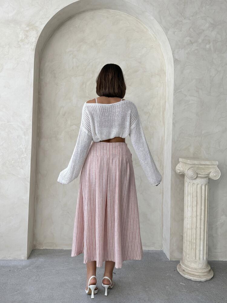 F 1918 STRIPED LINEN SKIRT - DARK POWDER