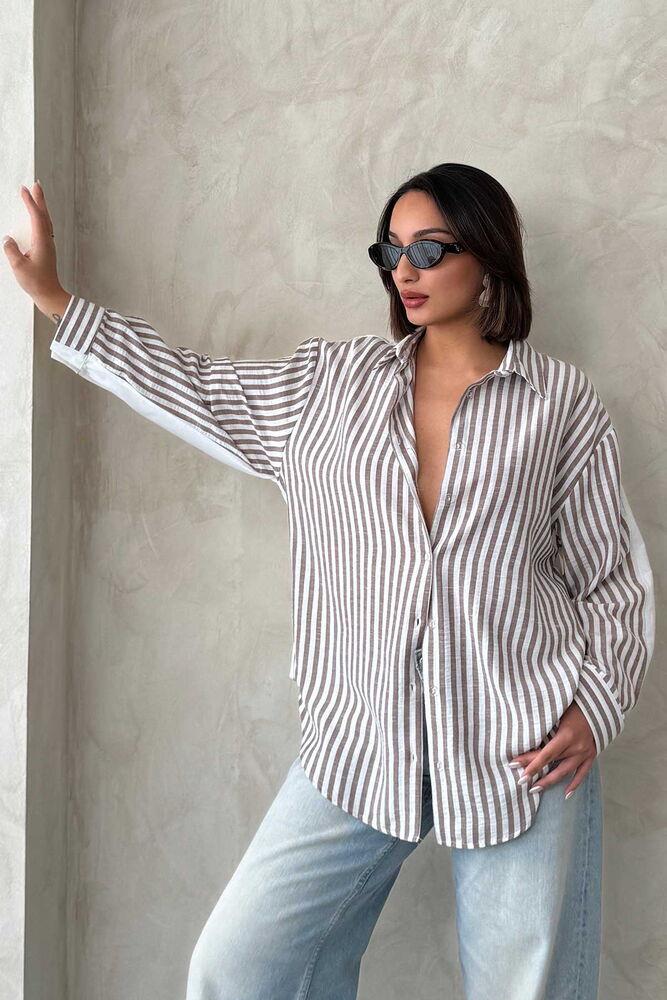 F 1919 STRIPED LINEN SHIRT - BROWN