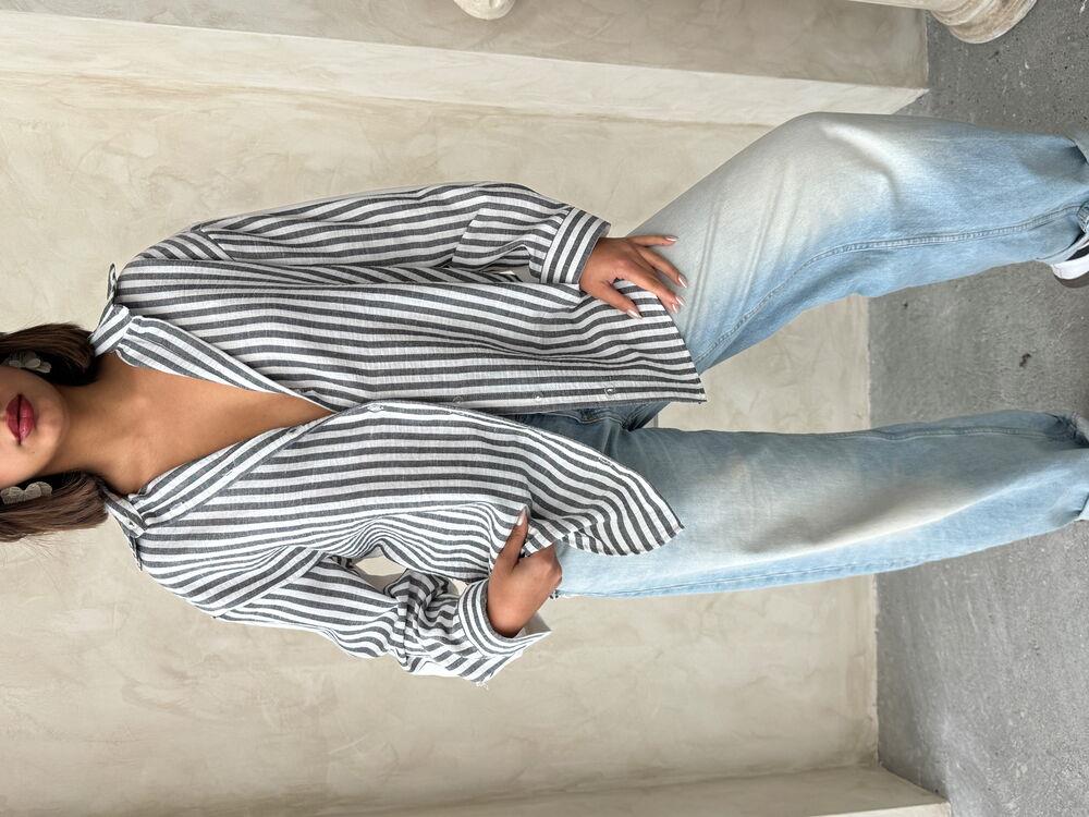 F 1919 STRIPED LINEN SHIRT - BLACK