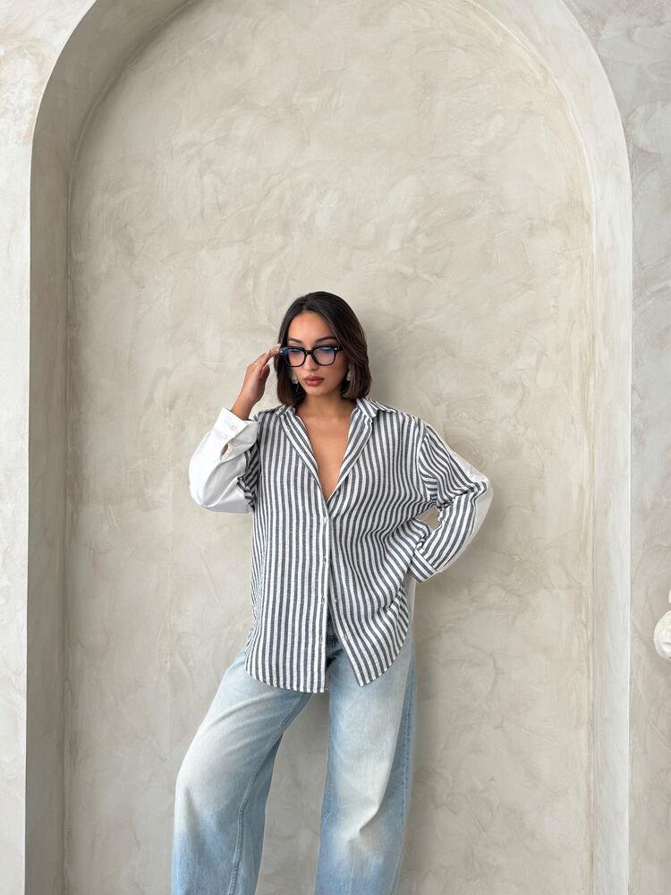 F 1919 STRIPED LINEN SHIRT - BLACK