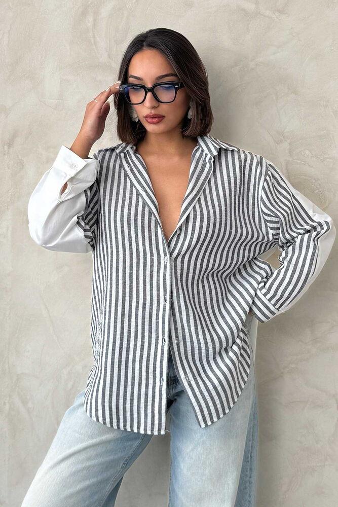 F 1919 STRIPED LINEN SHIRT - BLACK