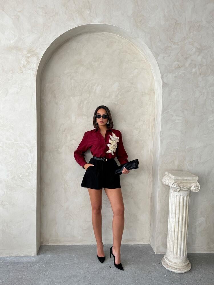 F 1925 SHIRT WITH FLOWER DETAILED - CLARET RED