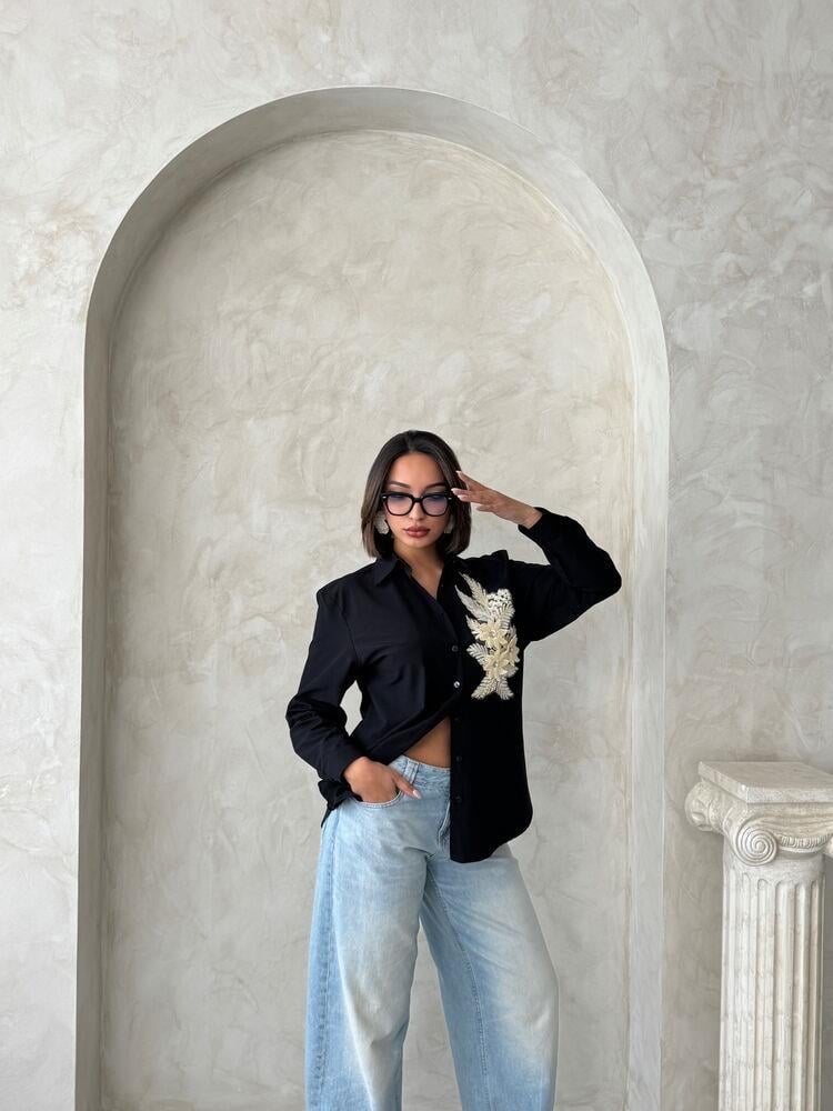 F 1925 FLOWER DETAILED SHIRT - BLACK