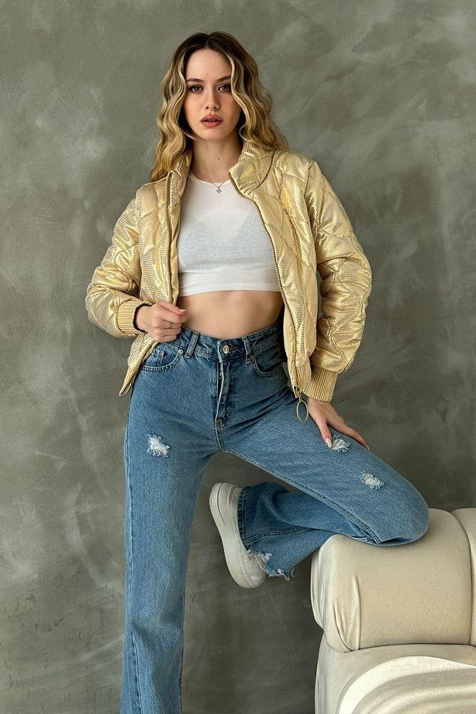 Shiny Wholesale Coat with Zipper - Gold