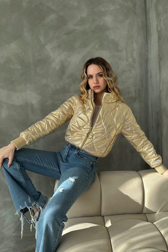 Shiny Wholesale Coat with Zipper - Gold