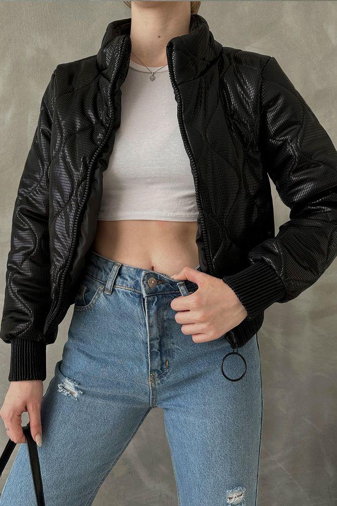 Shiny Wholesale Coat with Zipper - Black