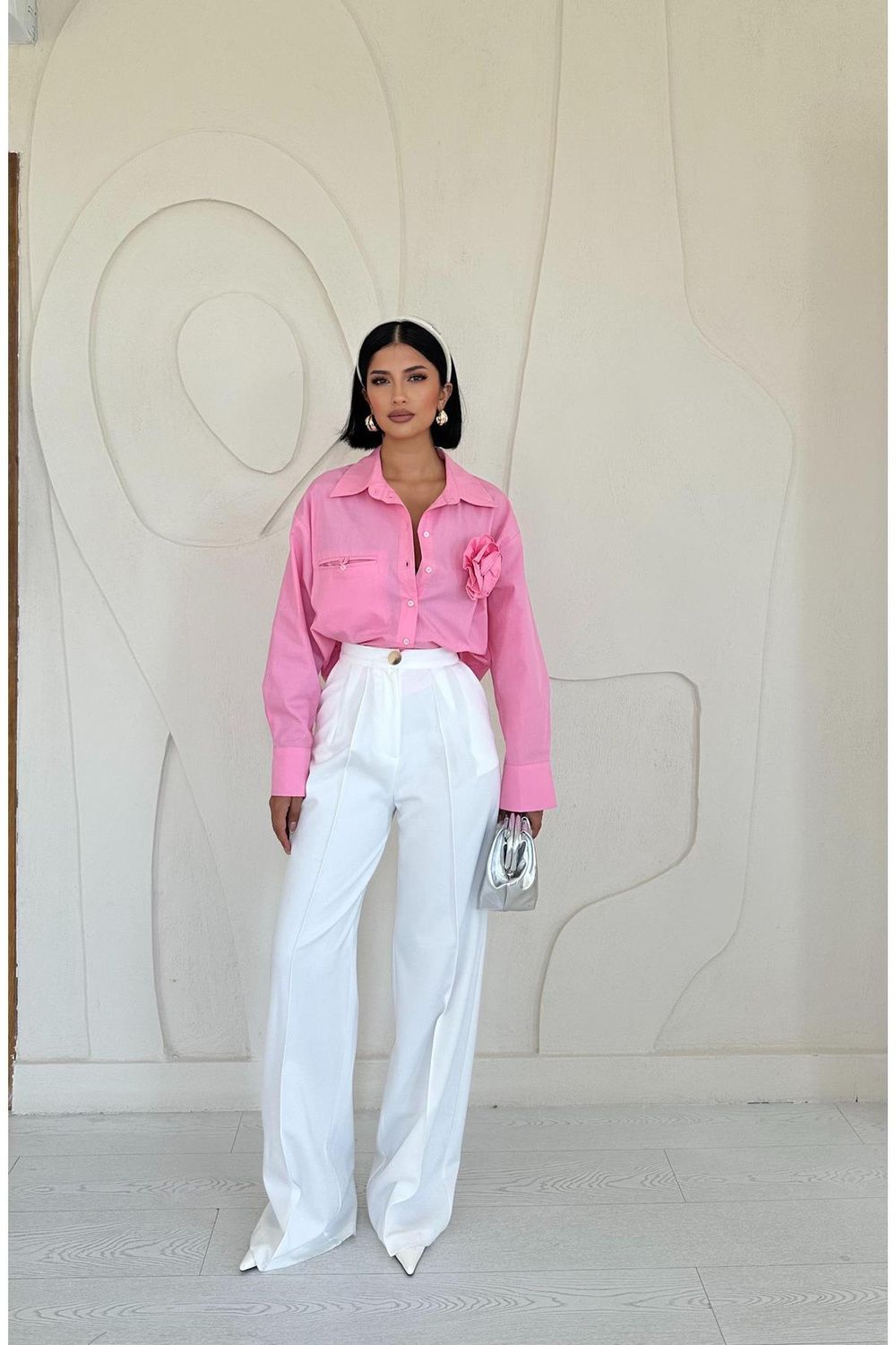 Wholesale Fleto Poplin Shirt with Pockets - Pink