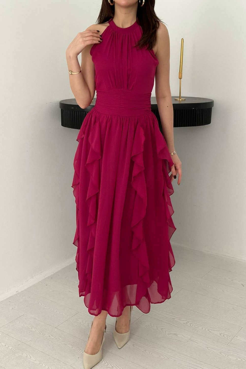 Wholesale Fuchsia Frilled Dress