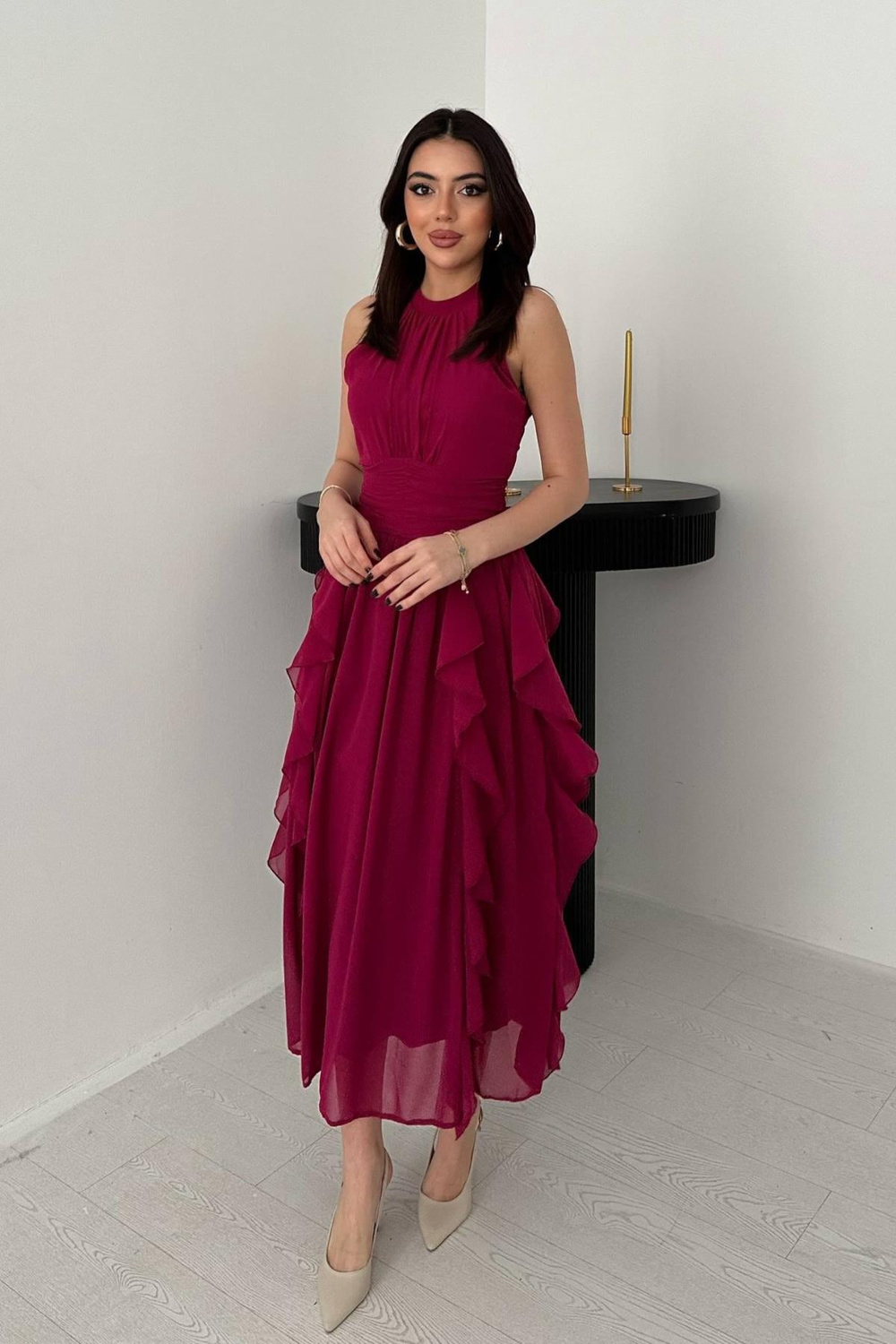 Wholesale Fuchsia Frilled Dress