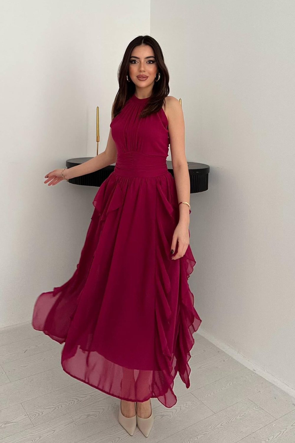 Wholesale Fuchsia Frilled Dress