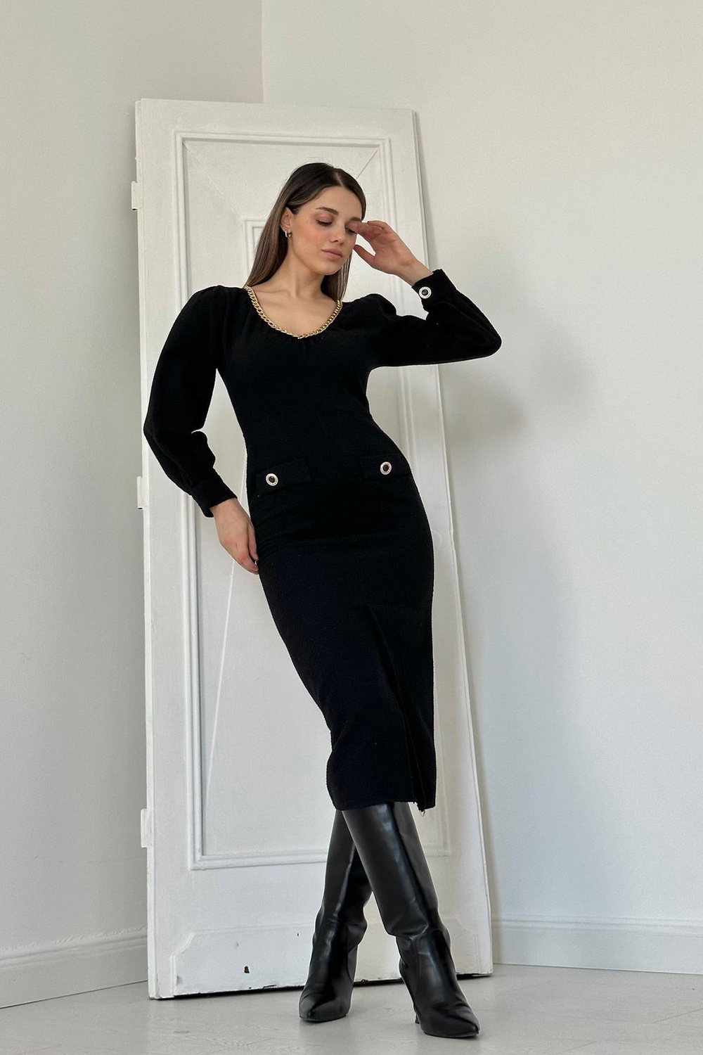 Wholesale Black Wide Neck Dress