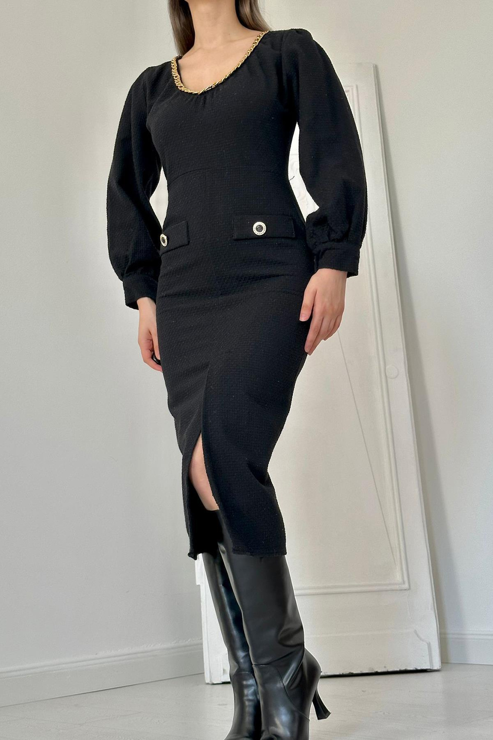 Wholesale Black Wide Neck Dress
