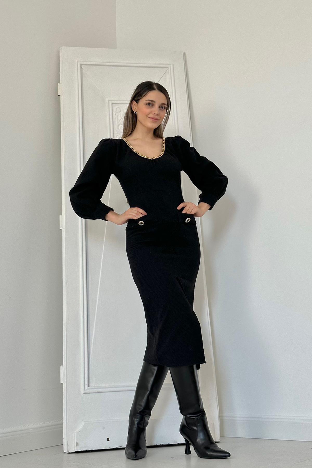 Wholesale Black Wide Neck Dress