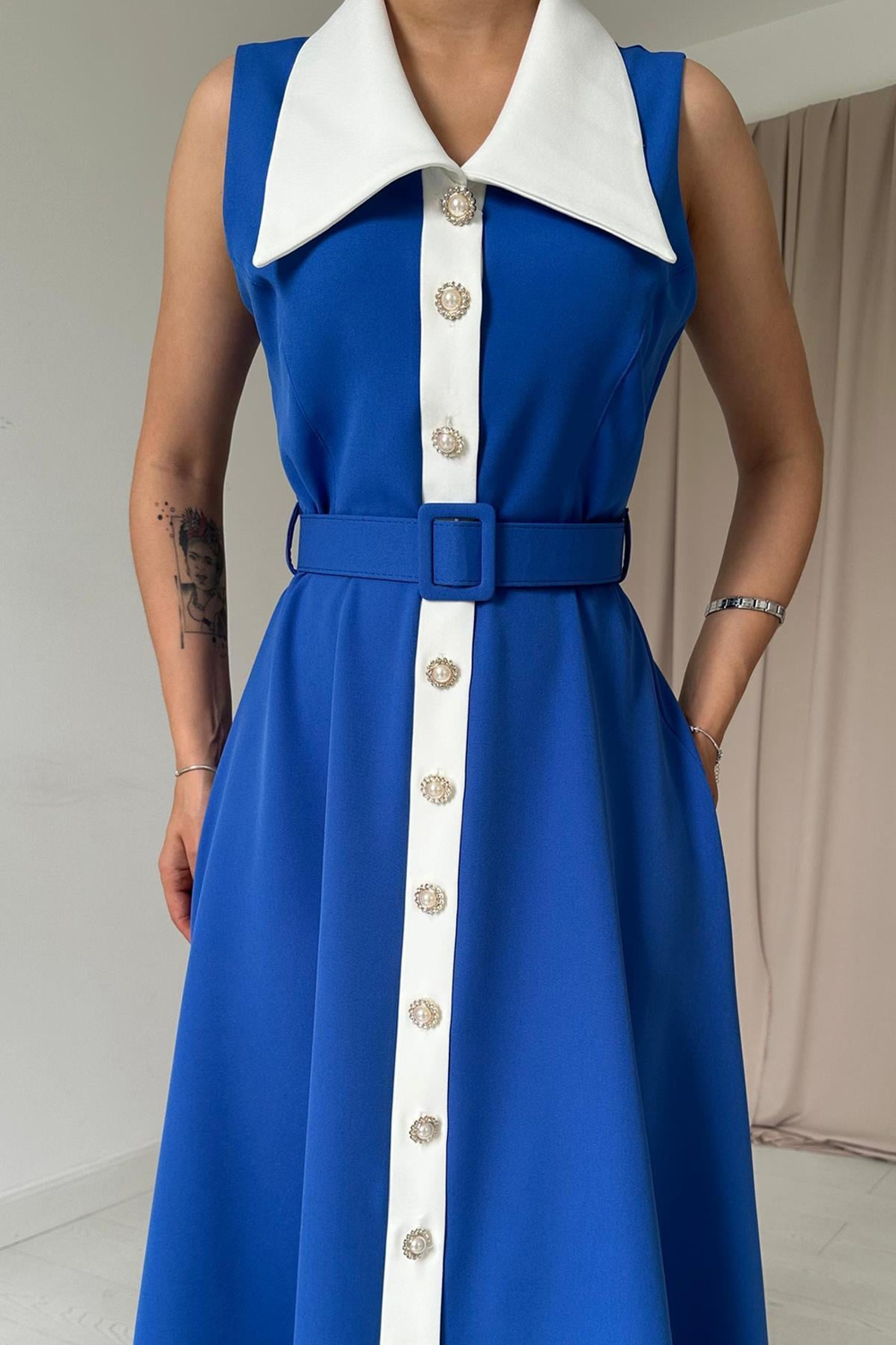 Wholesale Sax Blue Sleeveless Dress
