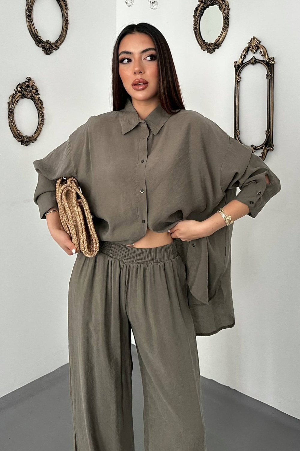 Wholesale Khaki Modal Two-Piece Set