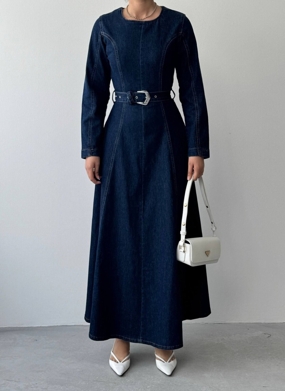 Junsa Belt-Detail Denim Dress