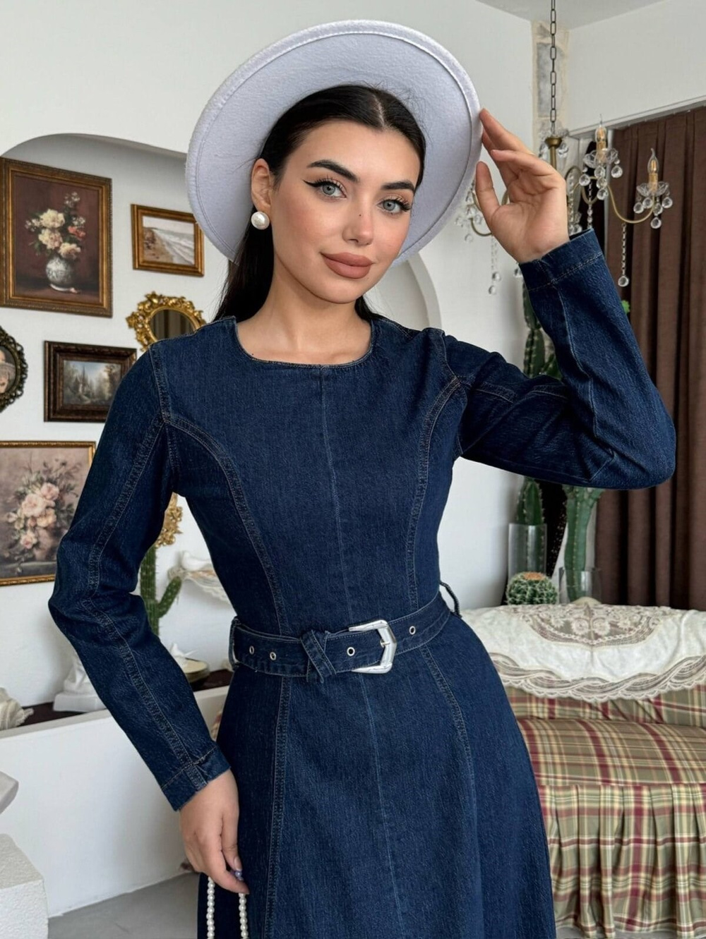 Junsa Belt-Detail Denim Dress