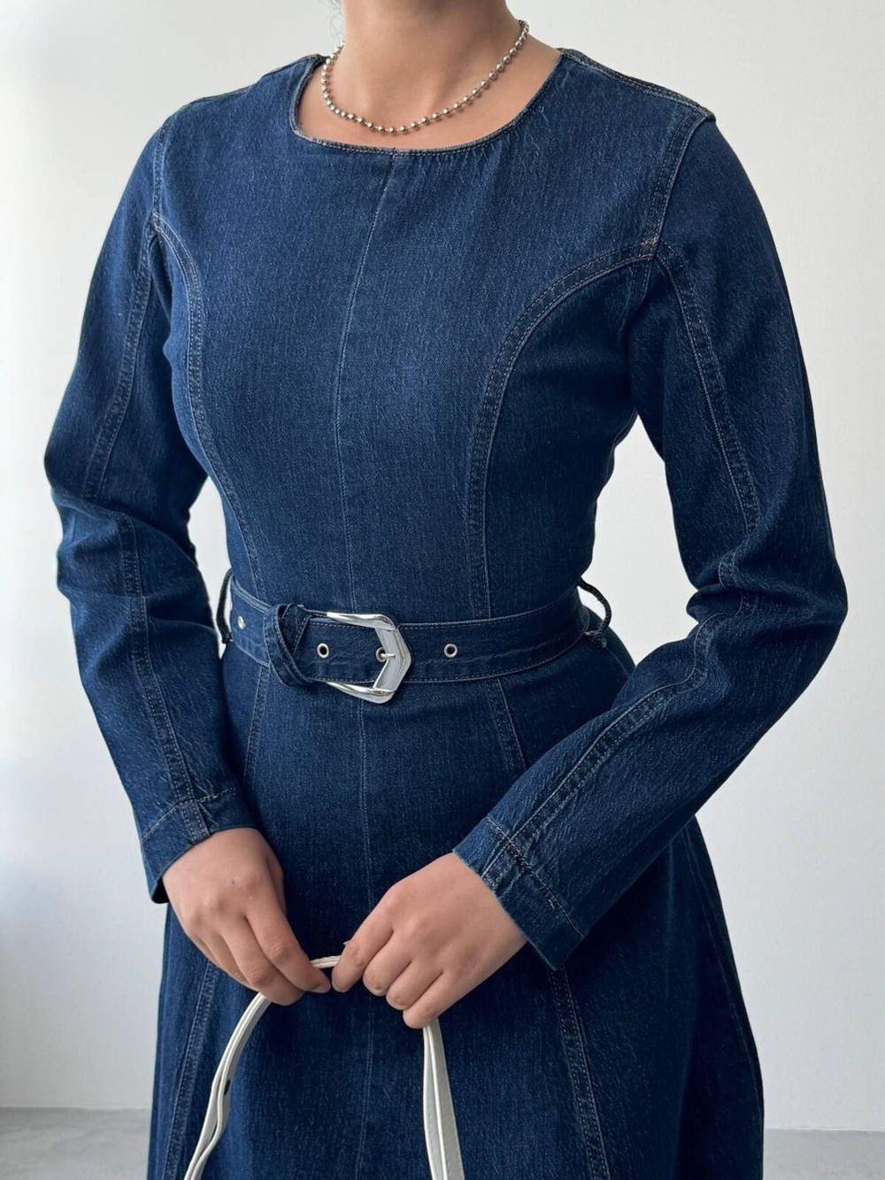 Junsa Belt-Detail Denim Dress