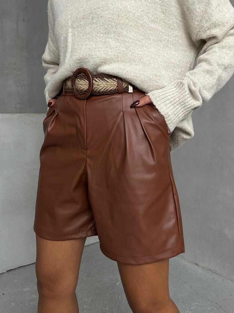 Leather Wholesale Shorts with Belt - Tan