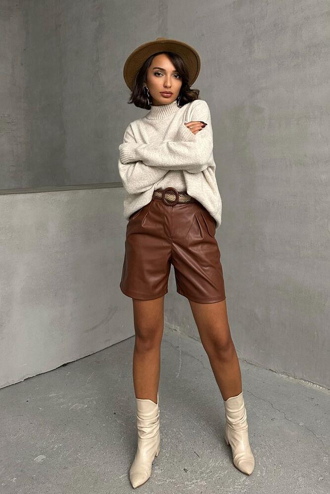Leather Wholesale Shorts with Belt - Tan
