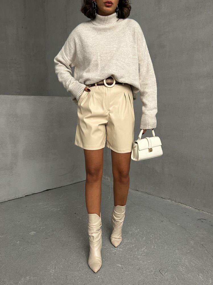 Leather Wholesale Shorts with Belt - Stone
