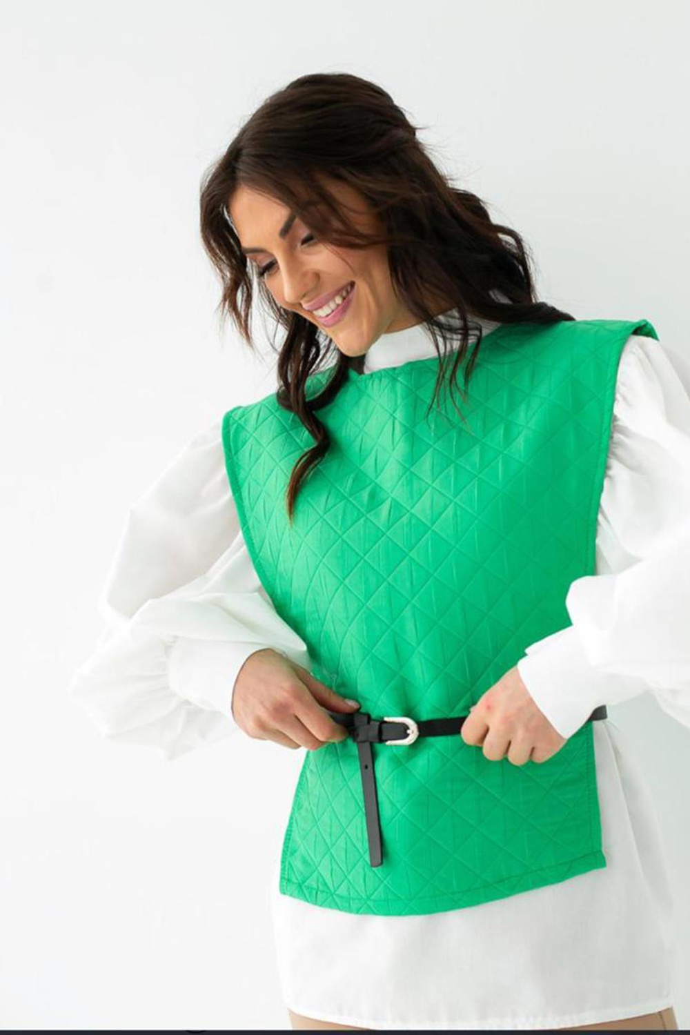 Wholesale Belted Shirt And Poncho Suit - Green