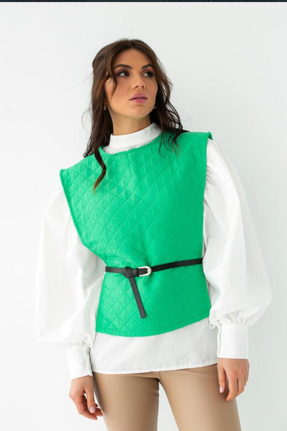 Wholesale Belted Shirt And Poncho Suit - Green