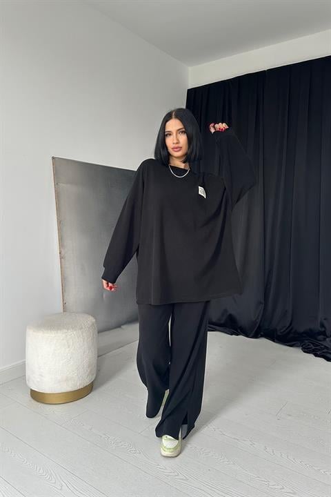 Wholesale Womens Black Ribbed Knit Co-Ord Set