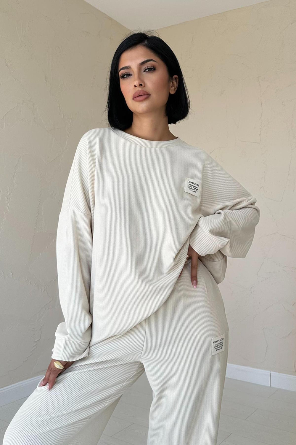 Wholesale Beige Ribbed Two-Piece Set