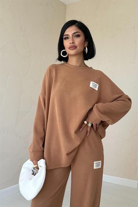Wholesale Camel Ribbed Two-Piece Set