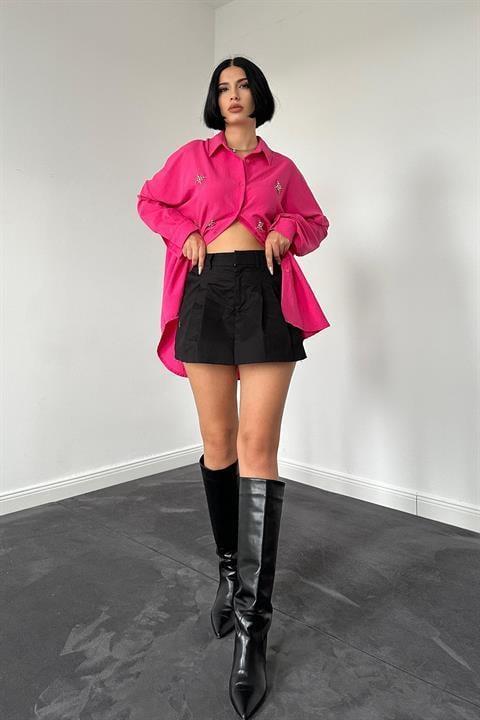 Wholesale Classic Pattern Hand Embroidered Shirt - Fuchsia