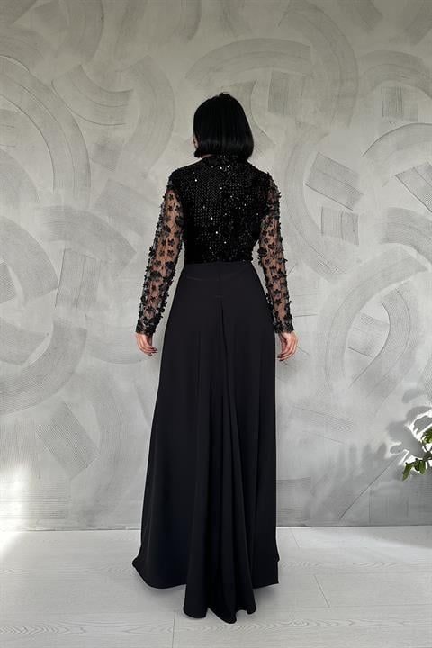 Wholesale Black Sequined Jumpsuit with Skirt Detail