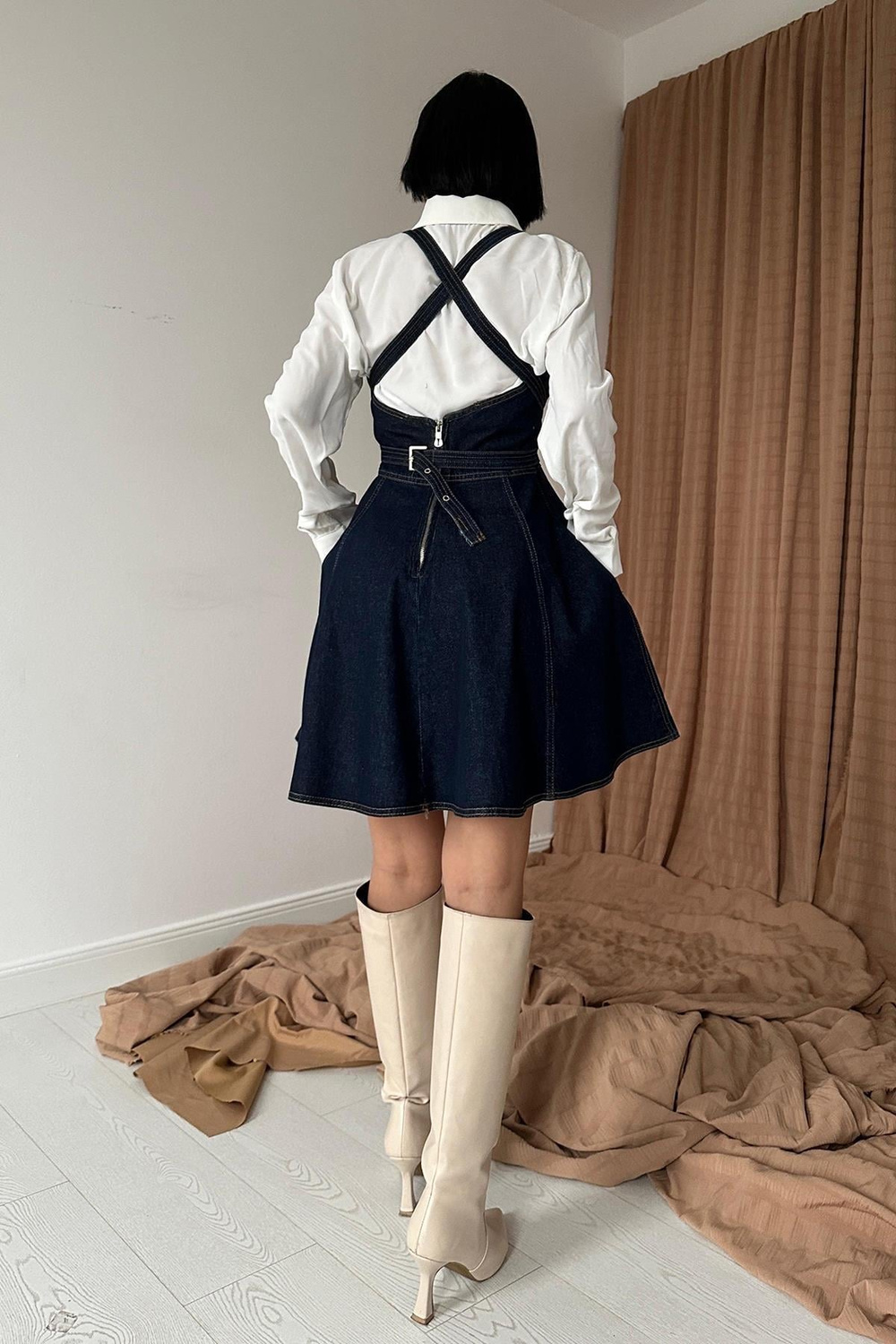 Wholesale Navy Denim Dress with Band