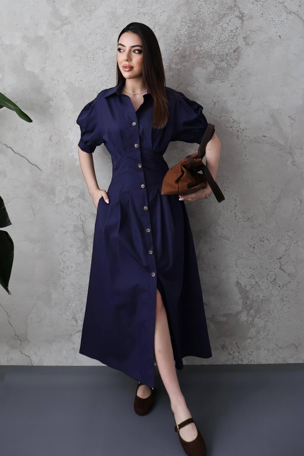 Wholesale Navy Poplin Shirt Dress