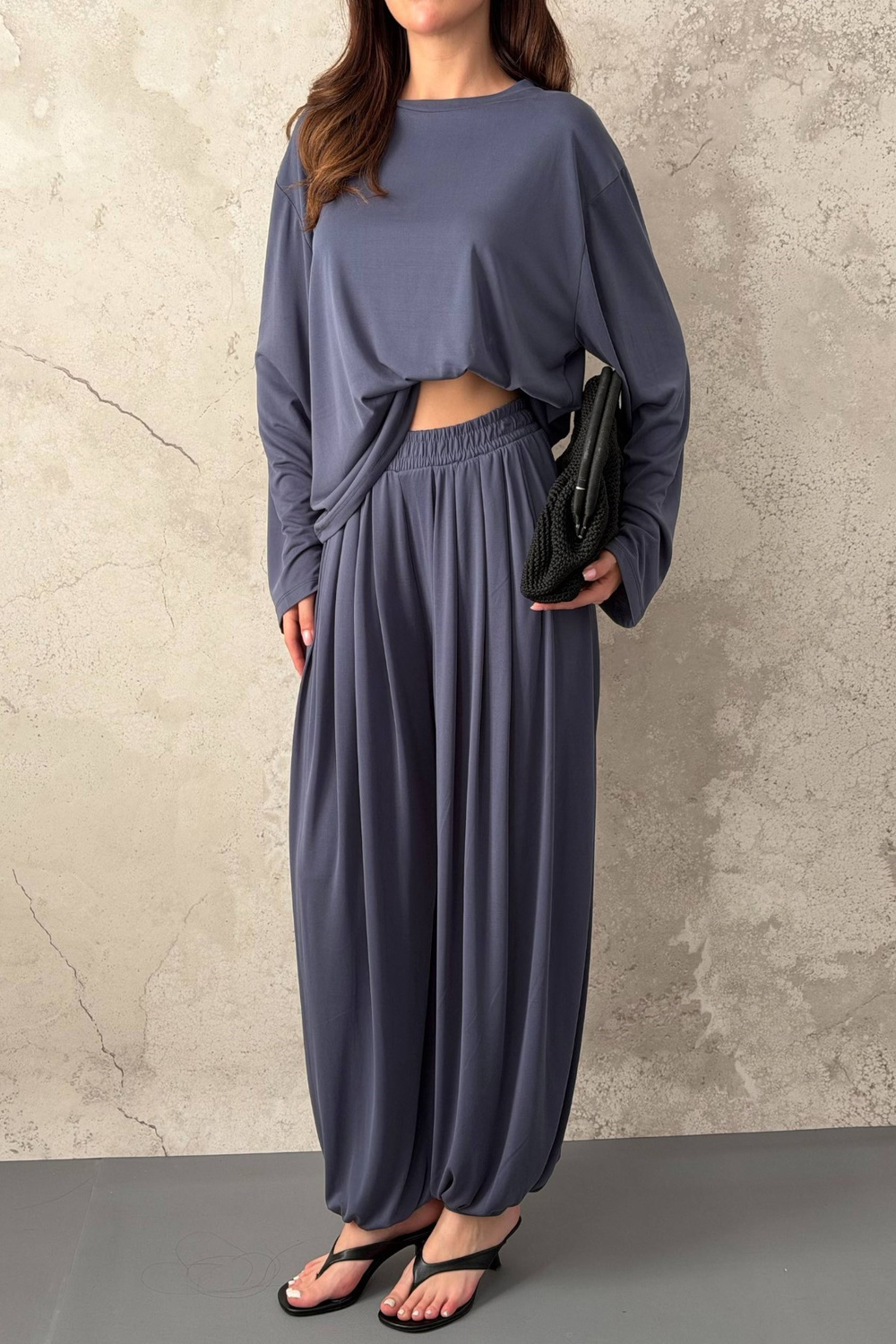 Wholesale Navy Long-Sleeve Top and Salwar Pants Set