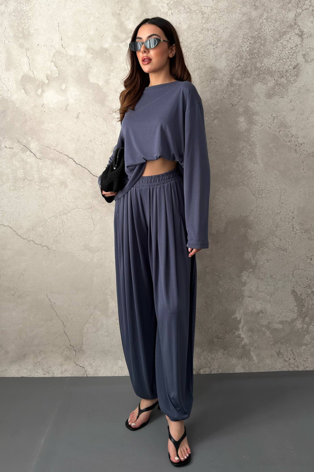 Wholesale Navy Long-Sleeve Top and Salwar Pants Set