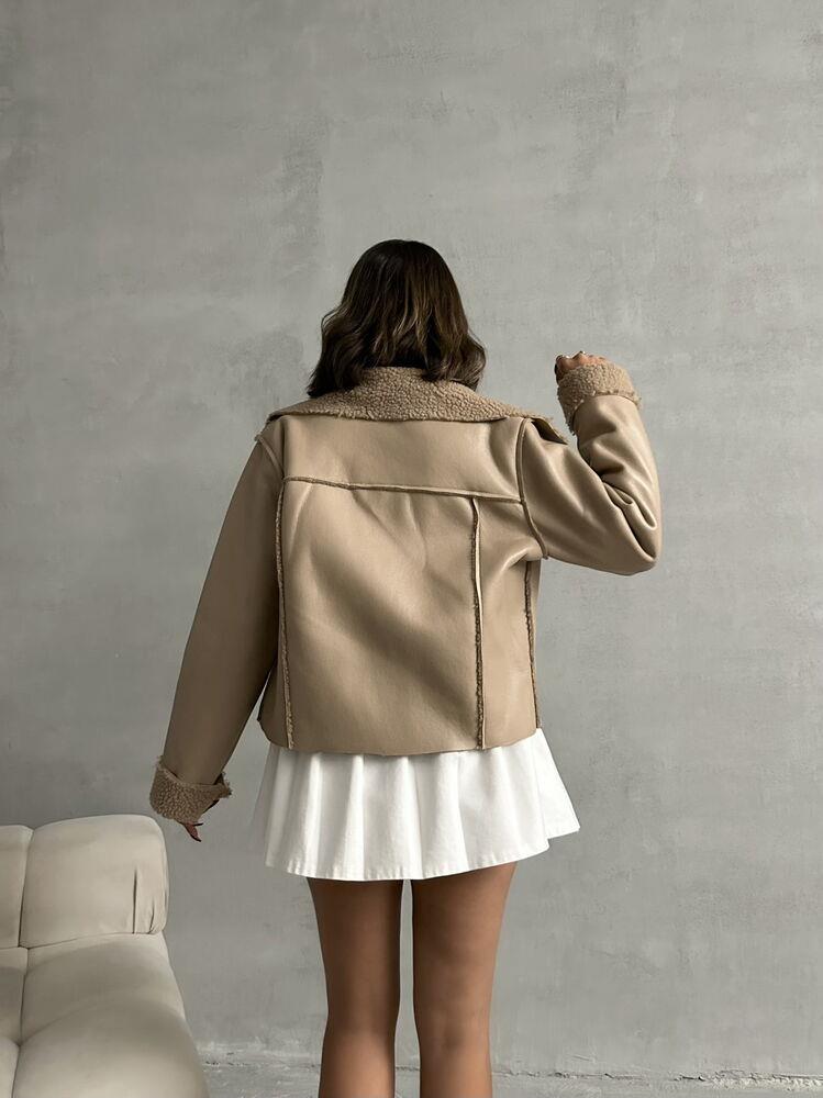 Laminated Leather Wholesale Coat with Zipper - Dark Stone